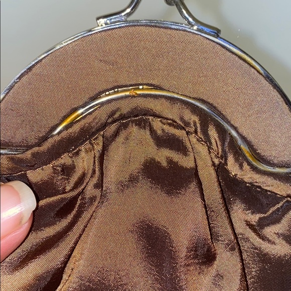 Brown evening bag w/crystals & kiss lock closure - Picture 9 of 12